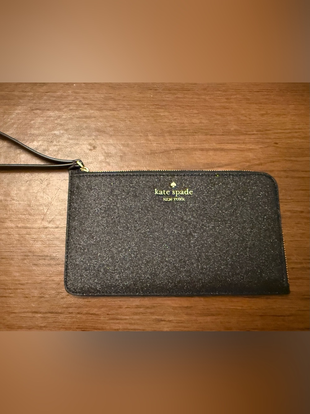 kate spade black glitter zip wristlet clutch